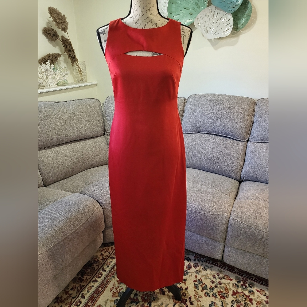 Vtg 90's LAUNDRY BY SHELLI SEGAL compliance alliance Red Maxi dress w/ side slit